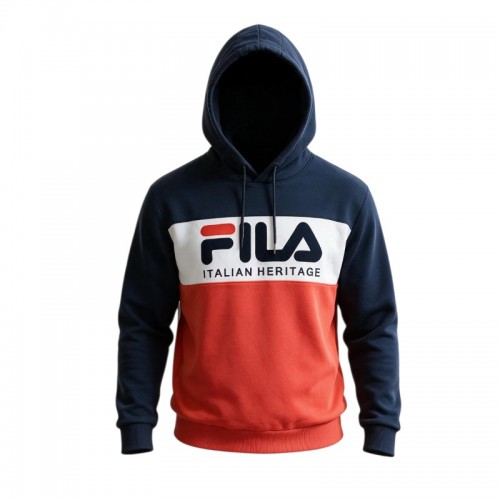 Fila Ανδρικό Τρίχρωμο Φούτερ με Κουκούλα – Σκούρο Μπλε, Λευκό και Κόκκινο – XXL