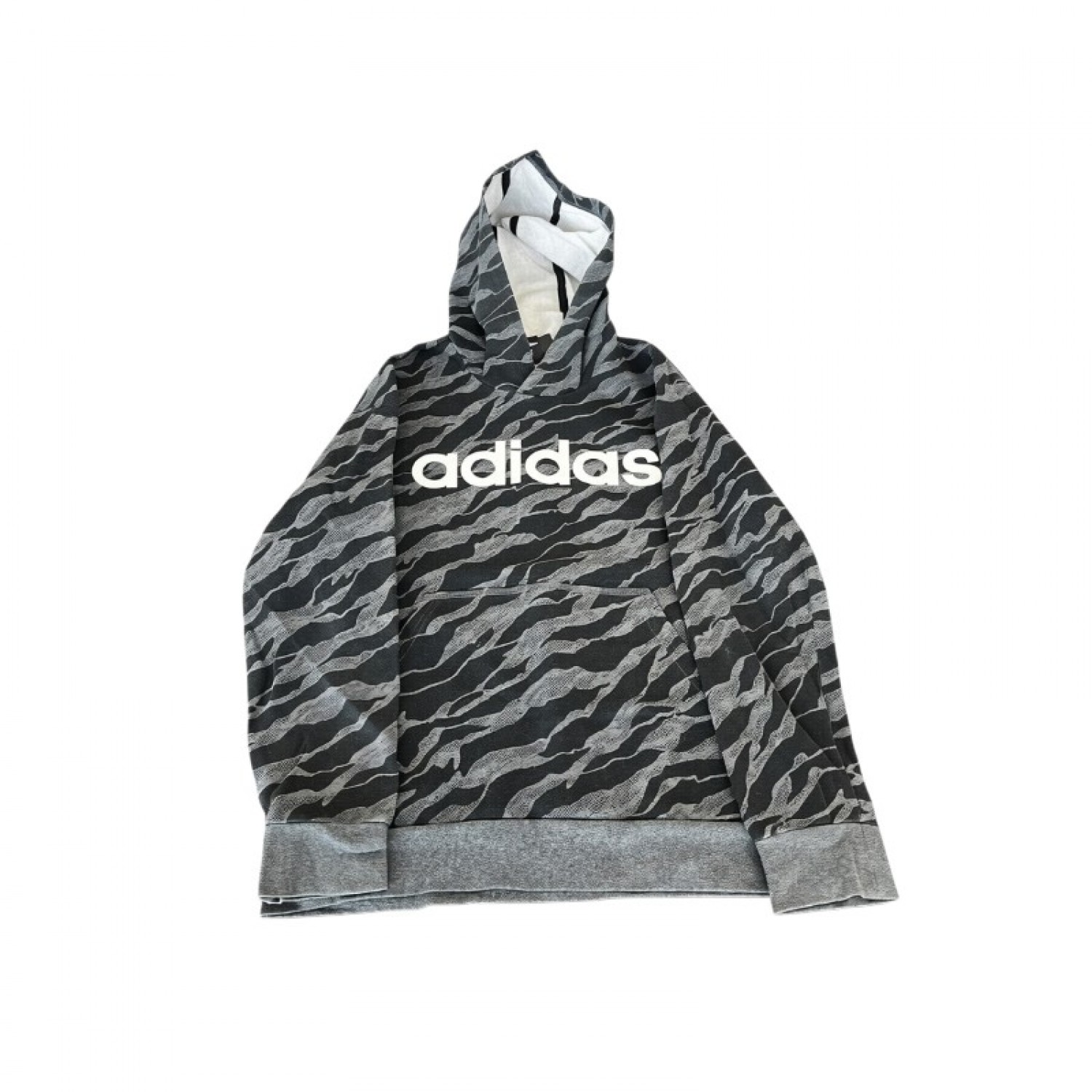 Adidas φούτερ με κουκούλα και σχέδιο παραλλαγής γκρι — XS