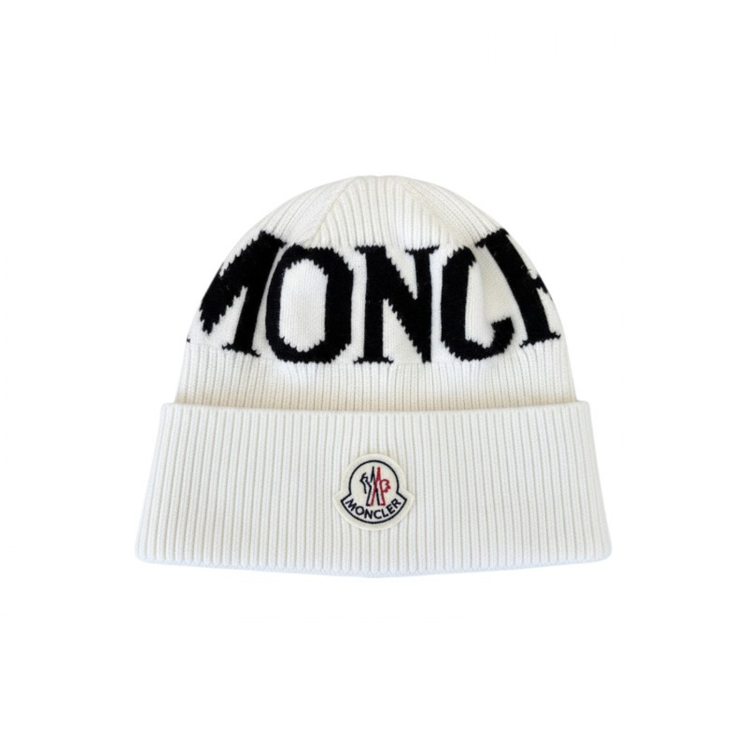 Moncler πλεκτός σκούφος εκρού — One Size