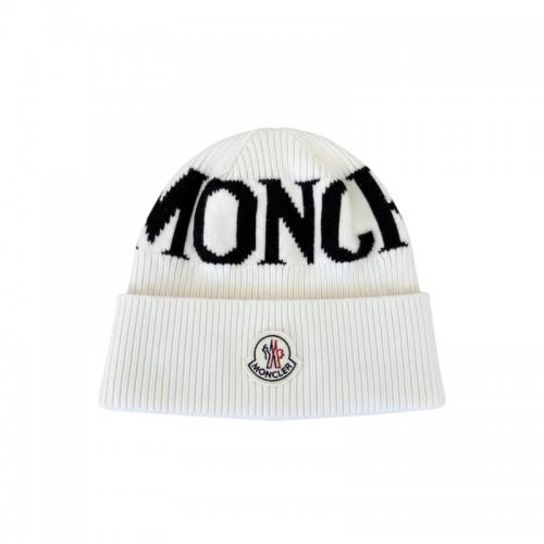 Moncler πλεκτός σκούφος εκρού — One Size