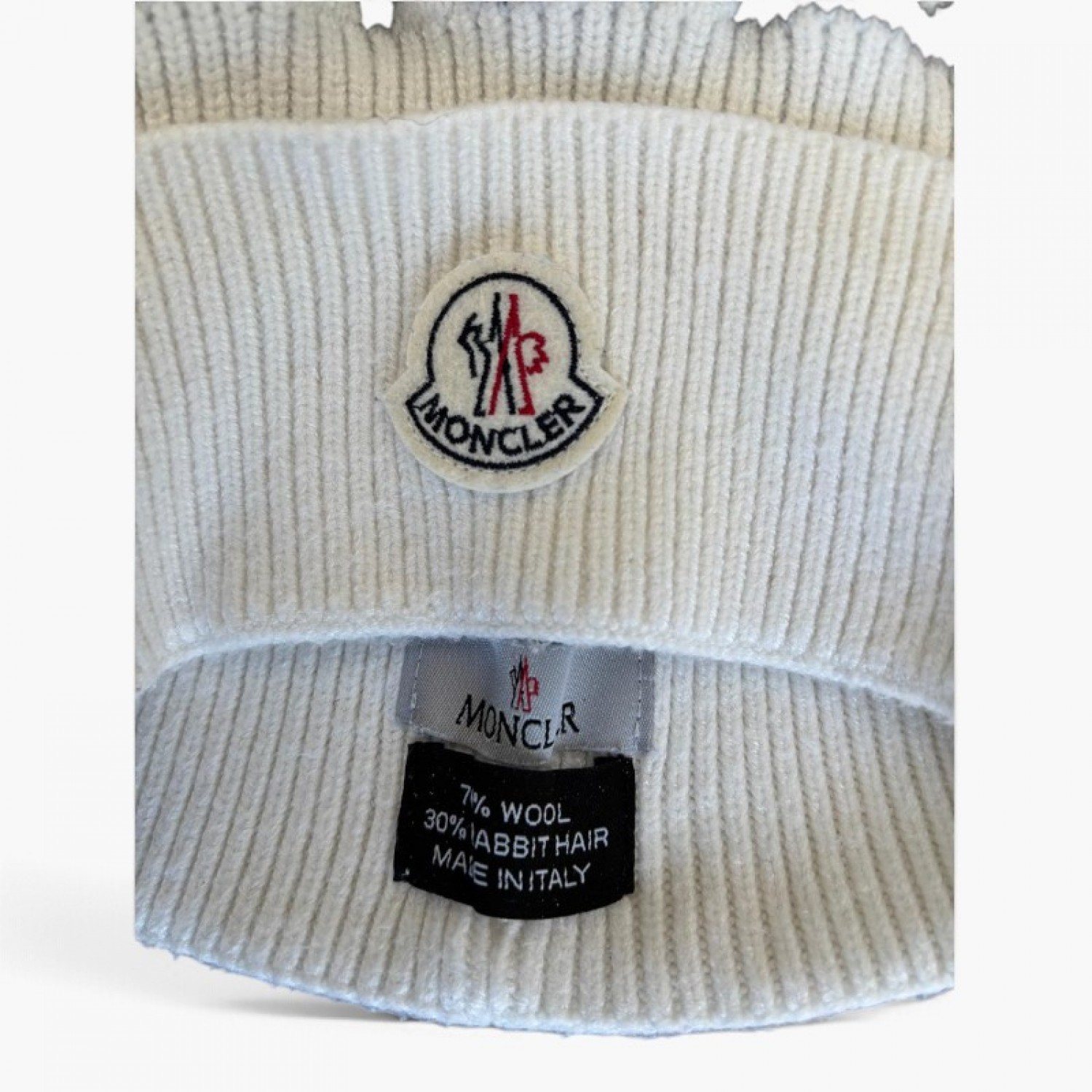 Moncler πλεκτός σκούφος εκρού — One Size