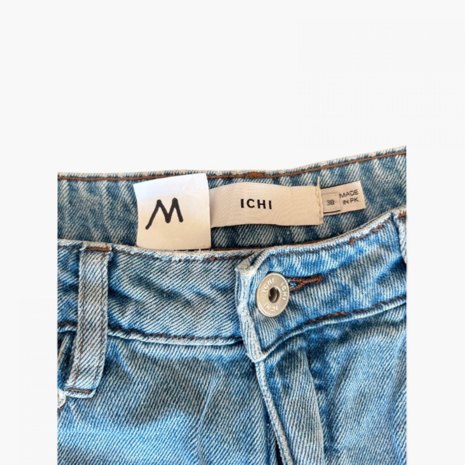 ICHI γυναικείο τζιν παντελόνι wide leg ανοιχτό μπλε — M