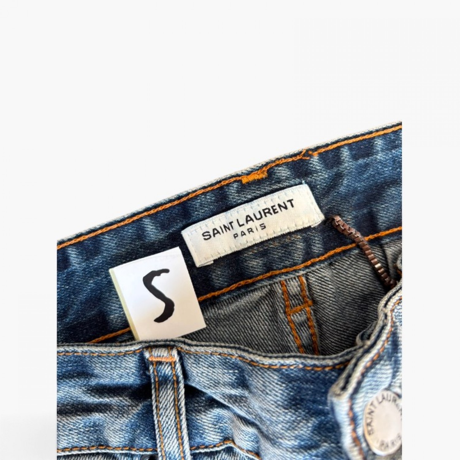 Saint Laurent Paris τζιν παντελόνι με έντονες φθορές ανοιχτό μπλε — S