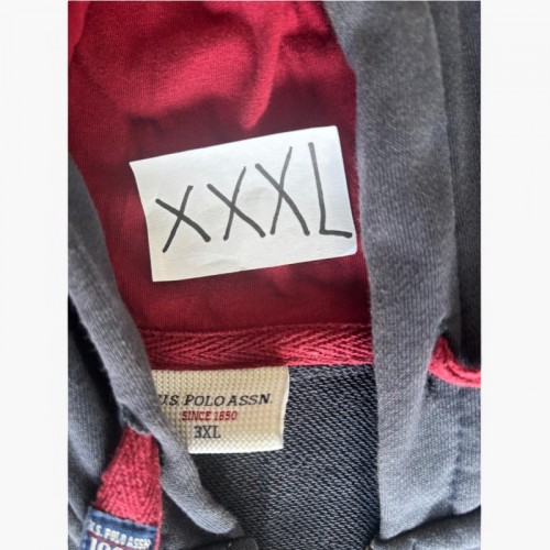 U.S. Polo Assn. Ανθρακί Ζακέτα Hoodie με Κόκκινες Λεπτομέρειες – Μέγεθος XXXL / Pre-Owned