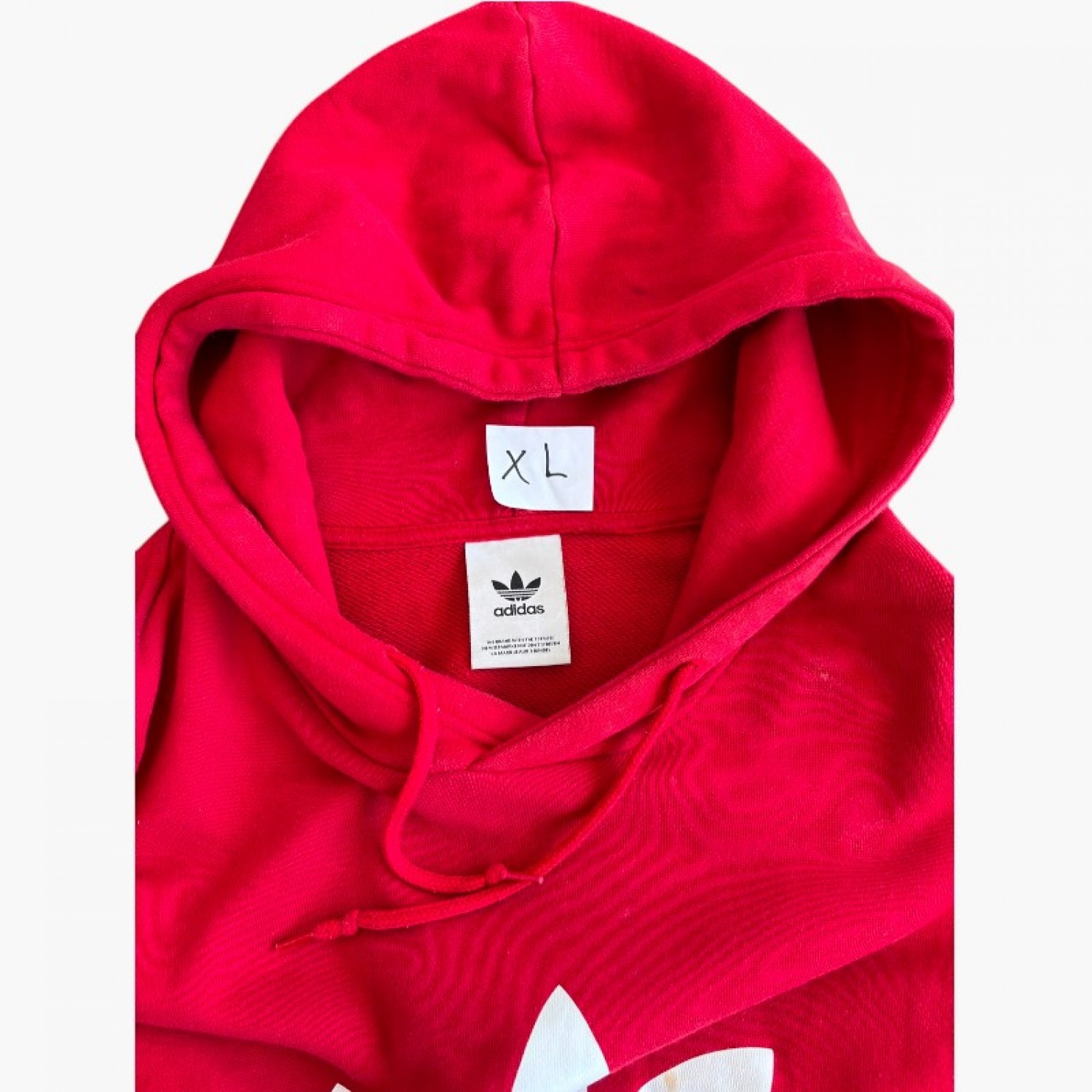 Adidas Κόκκινο Φούτερ Hoodie με Λευκό Trefoil Logo – Μέγεθος XL / Pre-Owned