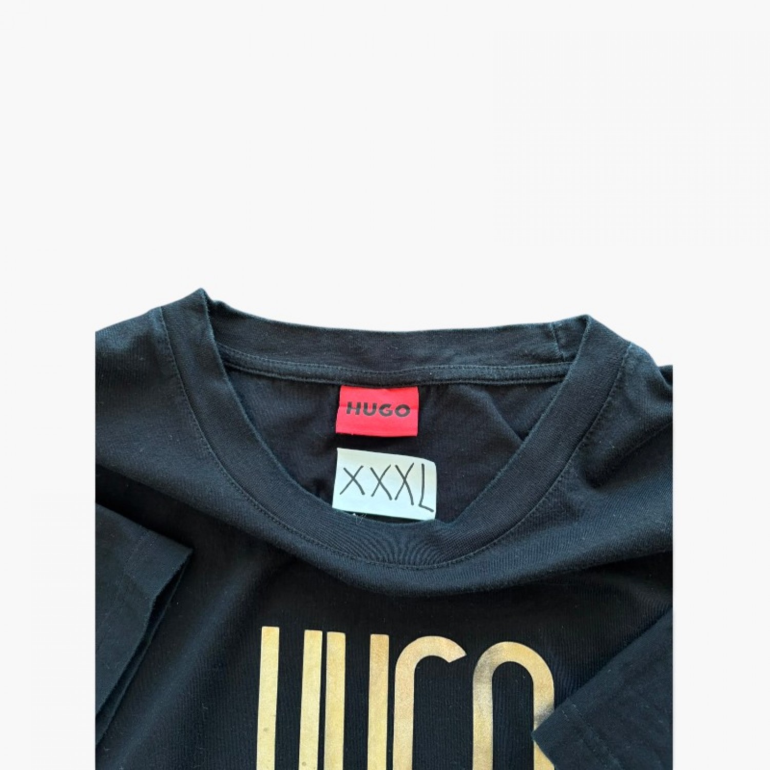 Hugo Μαύρο T-Shirt με Χρυσό Logo – Μέγεθος XXXL / Pre-Owned