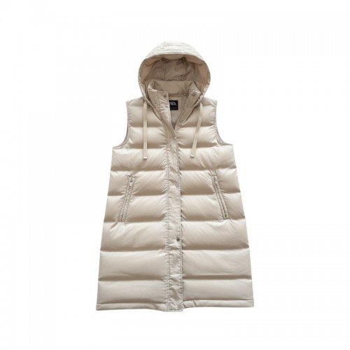 Zara Μπεζ Μακρύ Αμάνικο Puffer με Κουκούλα – Μέγεθος L / Pre-Owned