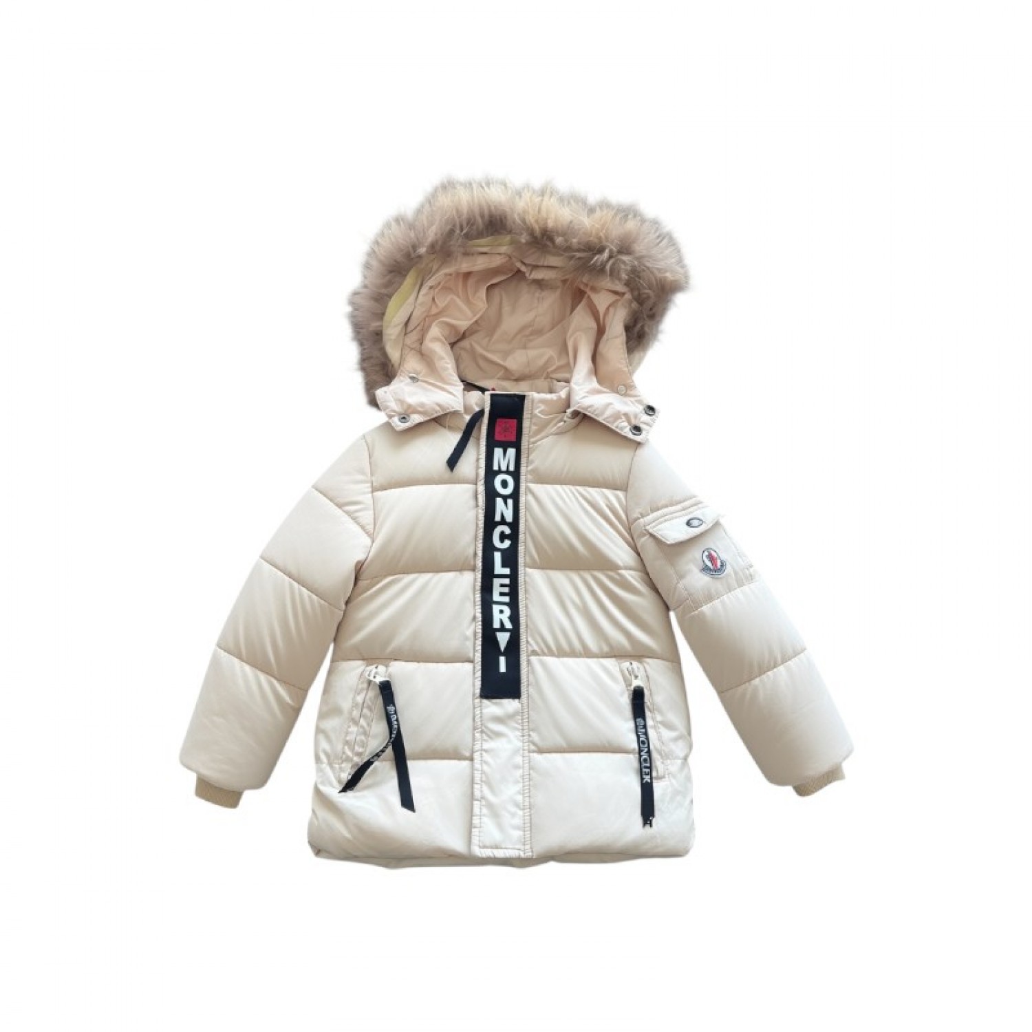 Moncler Παιδικό Μπεζ Puffer Μπουφάν με Γούνινη Κουκούλα – Μέγεθος S / Pre-Owned