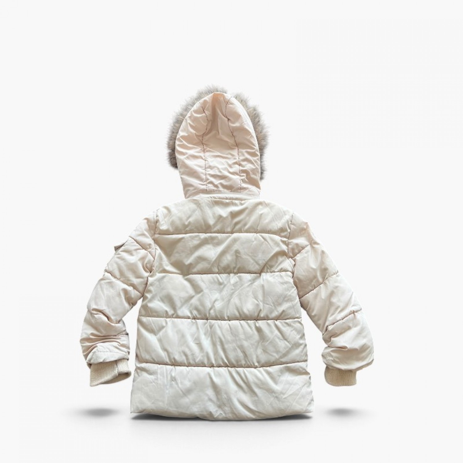 Moncler Παιδικό Μπεζ Puffer Μπουφάν με Γούνινη Κουκούλα – Μέγεθος S / Pre-Owned