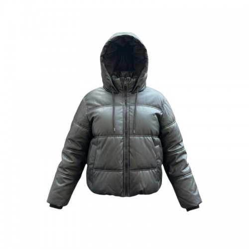 Zara Μαύρο Puffer Μπουφάν Δερμάτινης Όψης με Κουκούλα – Μέγεθος L / Pre-Owned