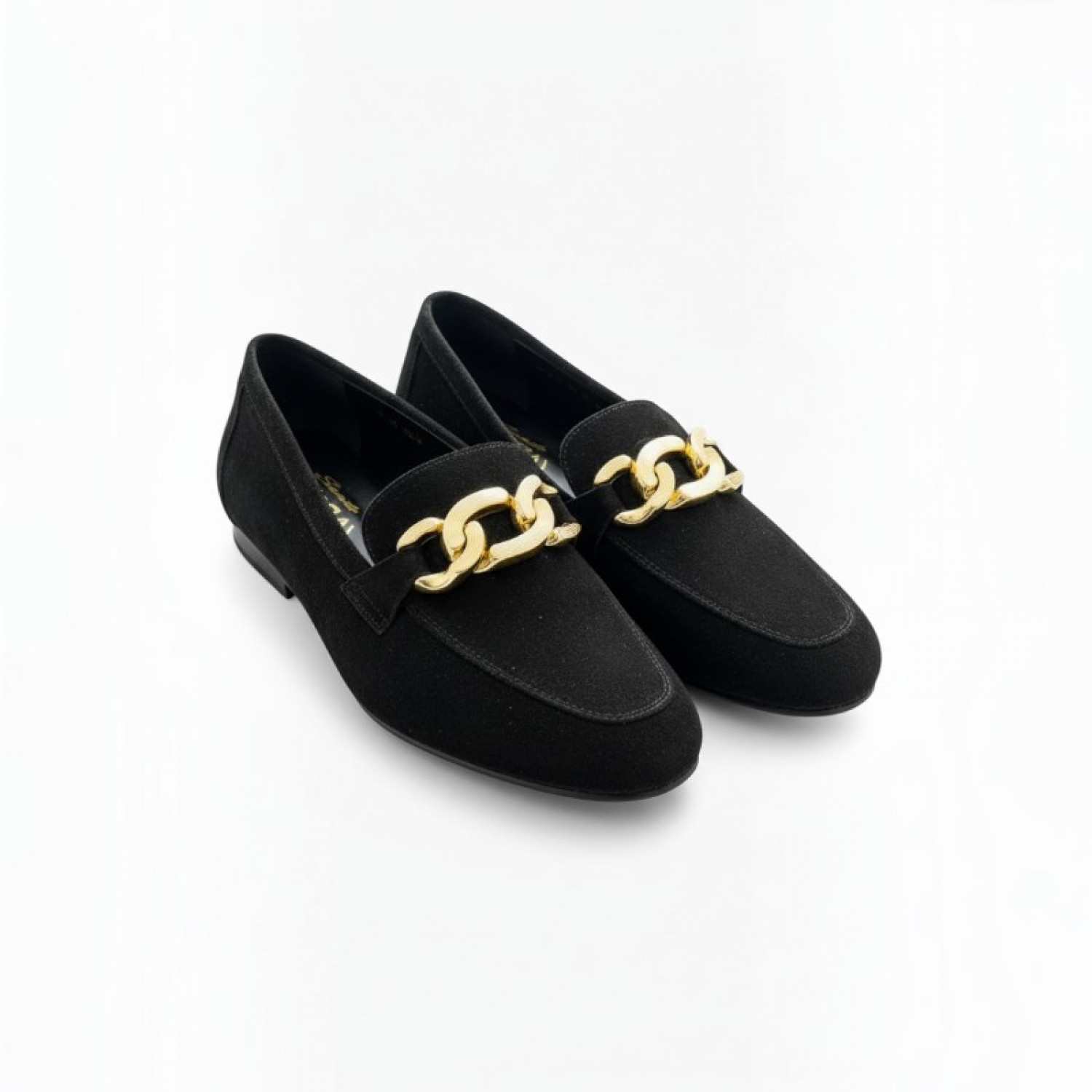 Μαύρα Suede Loafers με Χρυσή Αλυσίδα – Μέγεθος 40 / Pre-Owned