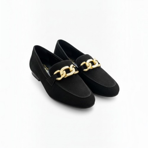 Μαύρα Suede Loafers με Χρυσή Αλυσίδα – Μέγεθος 40 / Pre-Owned
