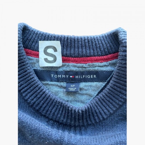 Tommy Hilfiger Ανδρικό Μπλε Ριγέ Πλεκτό Πουλόβερ – Μέγεθος S / Pre-Owned