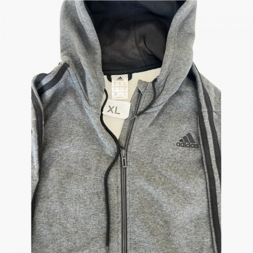 Adidas Ανθρακί Φούτερ Ζακέτα Hoodie με Μαύρες Ρίγες – Μέγεθος XL / Pre-Owned