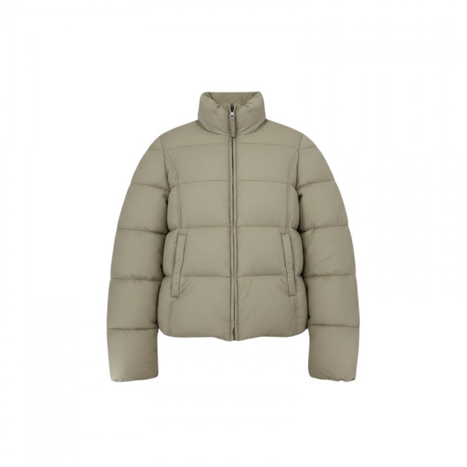 Benetton Μπεζ Κοντό Puffer Μπουφάν με Πούπουλο – Μέγεθος S / Pre-Owned