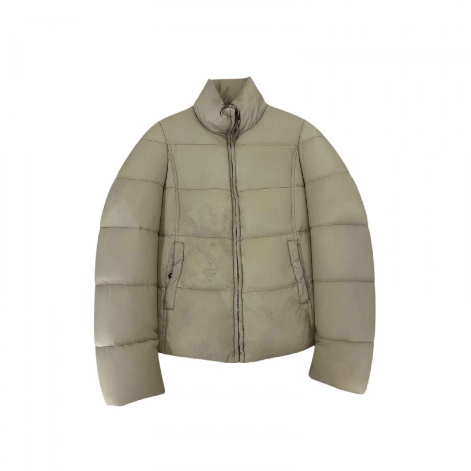 Benetton Μπεζ Κοντό Puffer Μπουφάν με Πούπουλο – Μέγεθος S / Pre-Owned