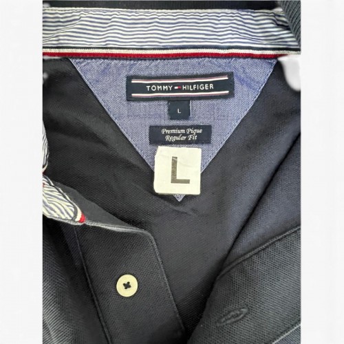 Tommy Hilfiger Σκούρο Μπλε Μακρυμάνικο Polo Premium Piqué – Μέγεθος L / Pre-Owned
