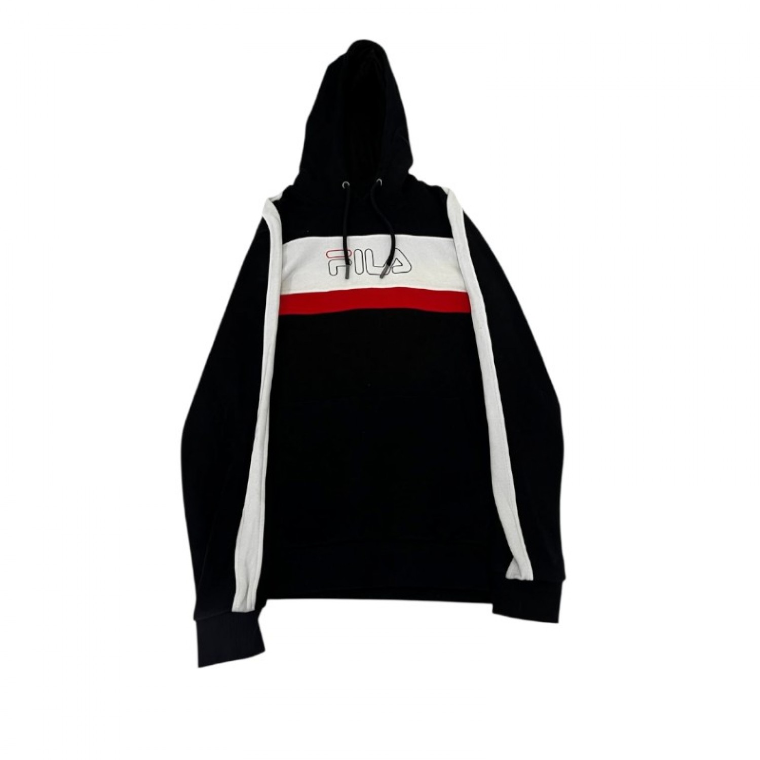 FILA Μαύρο Colorblock Φούτερ Hoodie με Μεγάλο Λογότυπο – Μέγεθος M / Pre-Owned