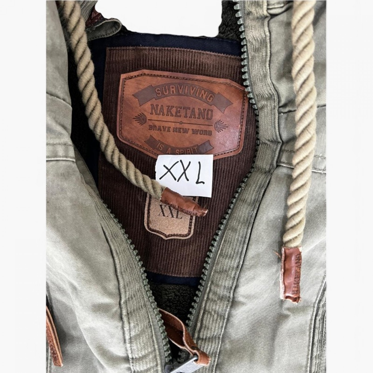 Naketano Χακί Μακρύ Parka με Γούνινη Κουκούλα – Μέγεθος XXL / Pre-Owned