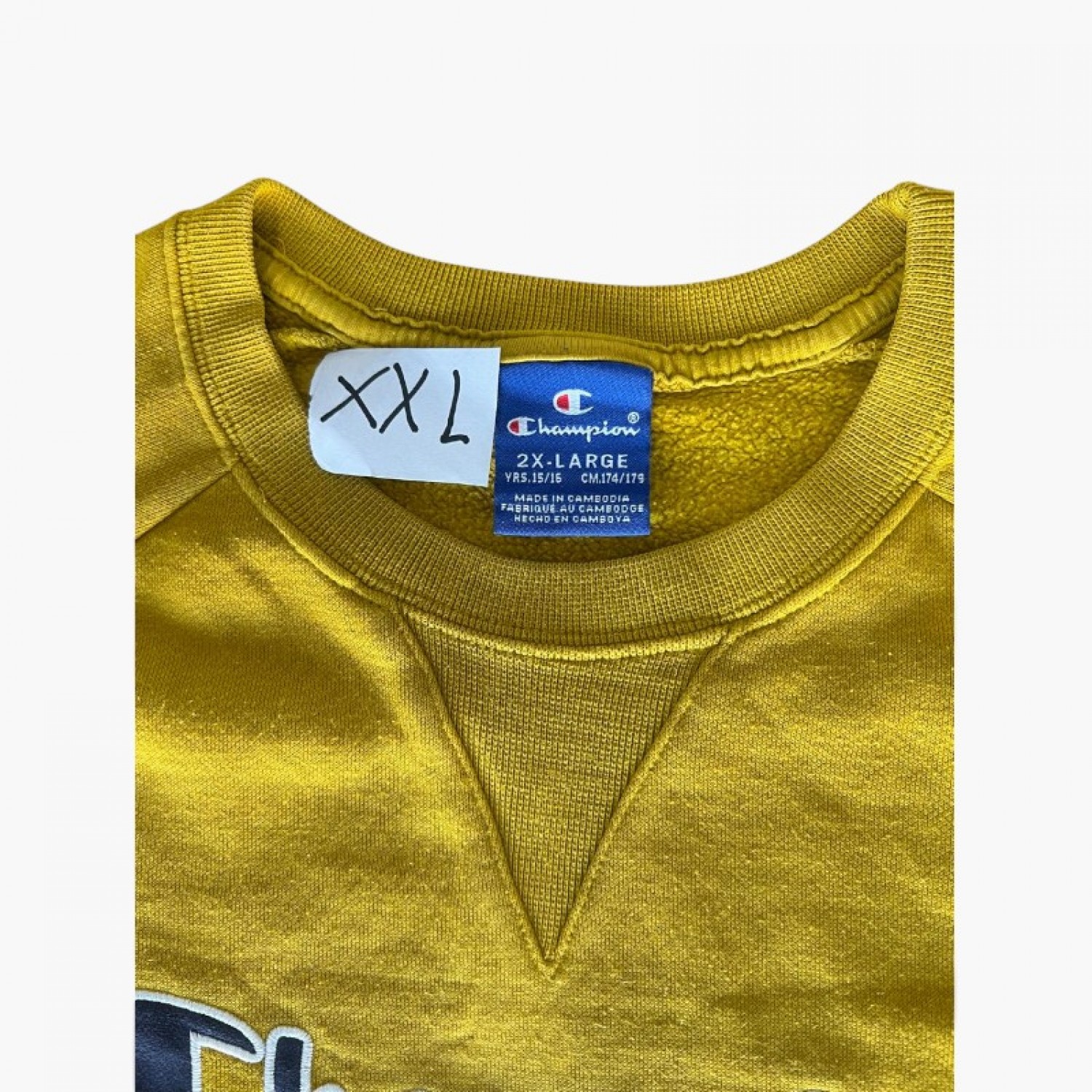 Champion Μουσταρδί Φούτερ Crewneck με Μεγάλο Λογότυπο – Μέγεθος XXL / Pre-Owned
