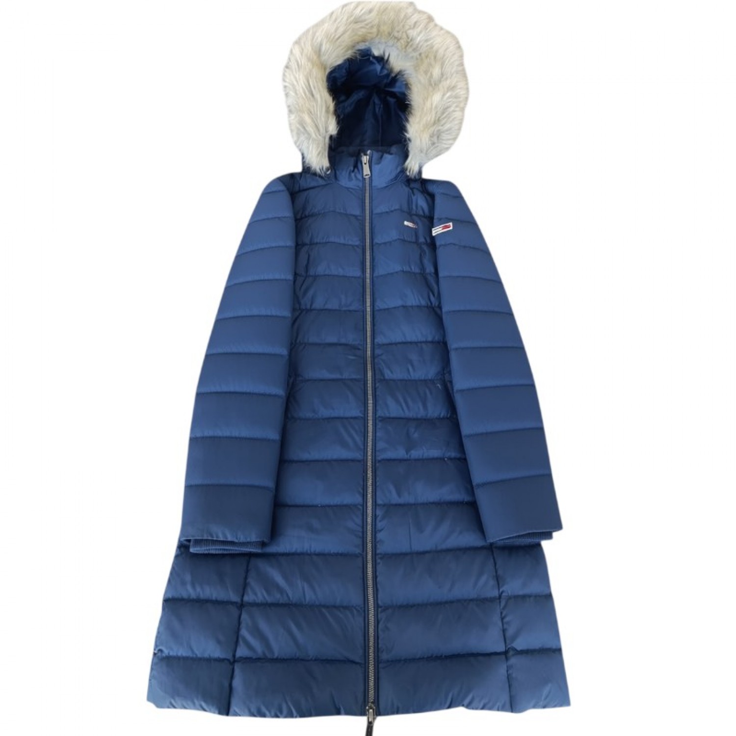 Tommy Jeans Σκούρο Μπλε Μακρύ Puffer Μπουφάν με Συνθετική Γούνα – Μέγεθος XS / Pre-Owned