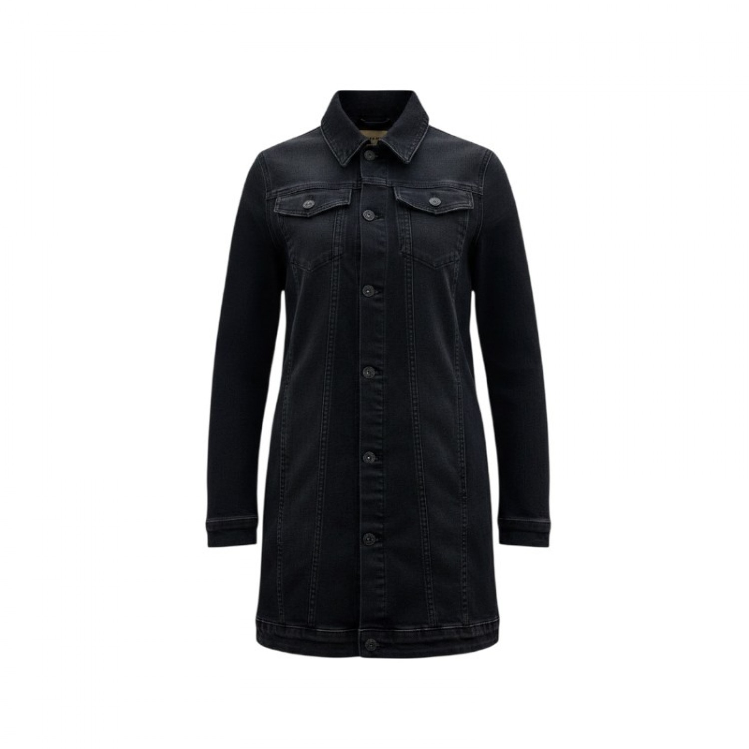 Black Denim Long Trucker Jacket — Size S / Pre-Owned