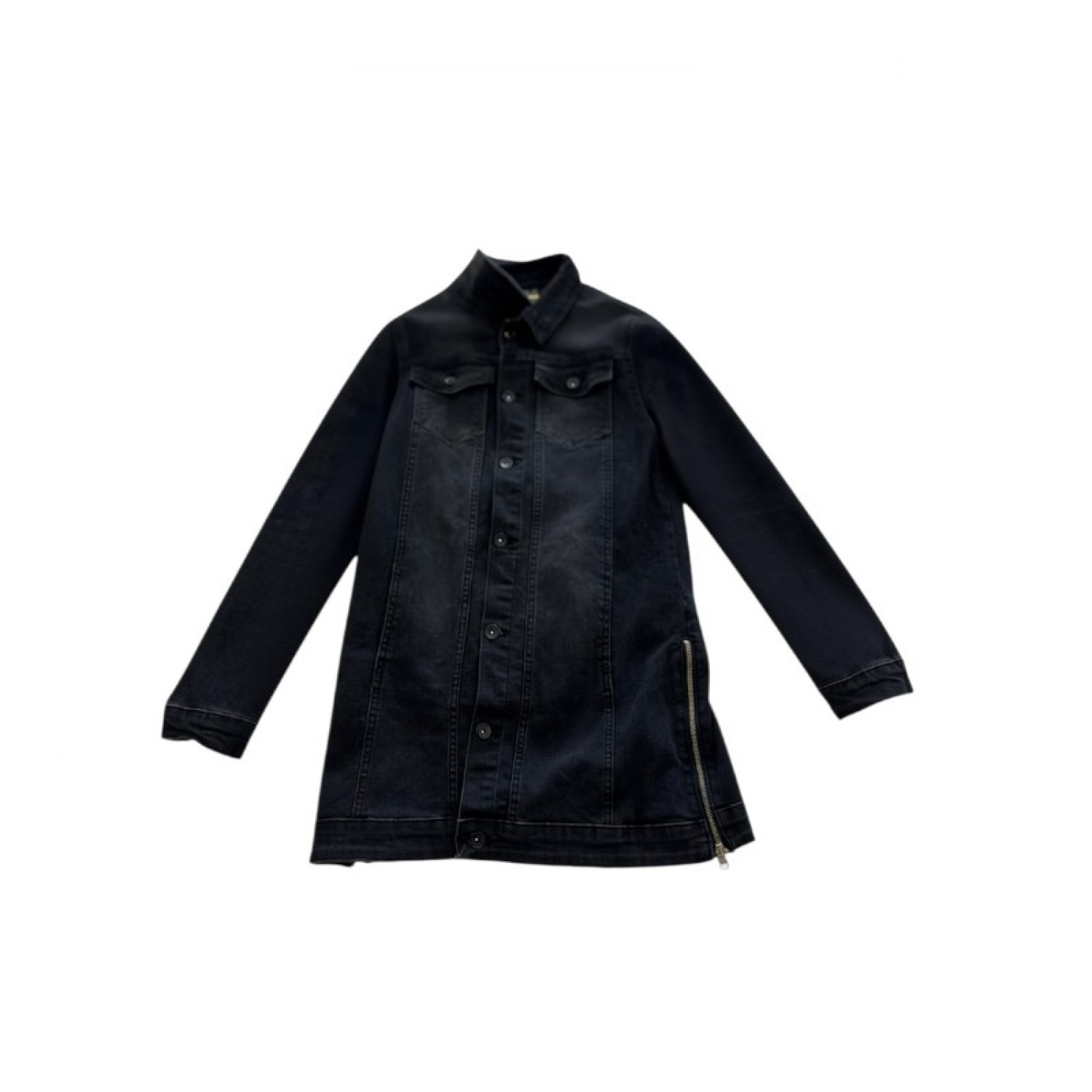 Black Denim Long Trucker Jacket — Size S / Pre-Owned