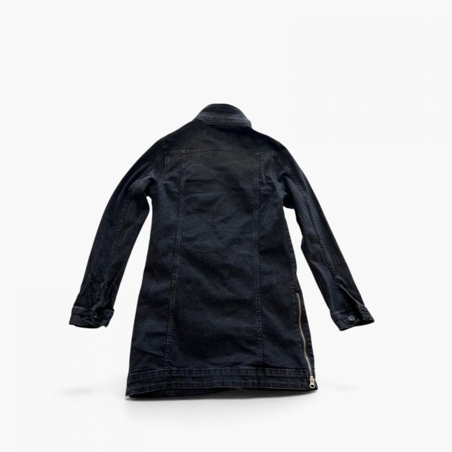 Black Denim Long Trucker Jacket — Size S / Pre-Owned