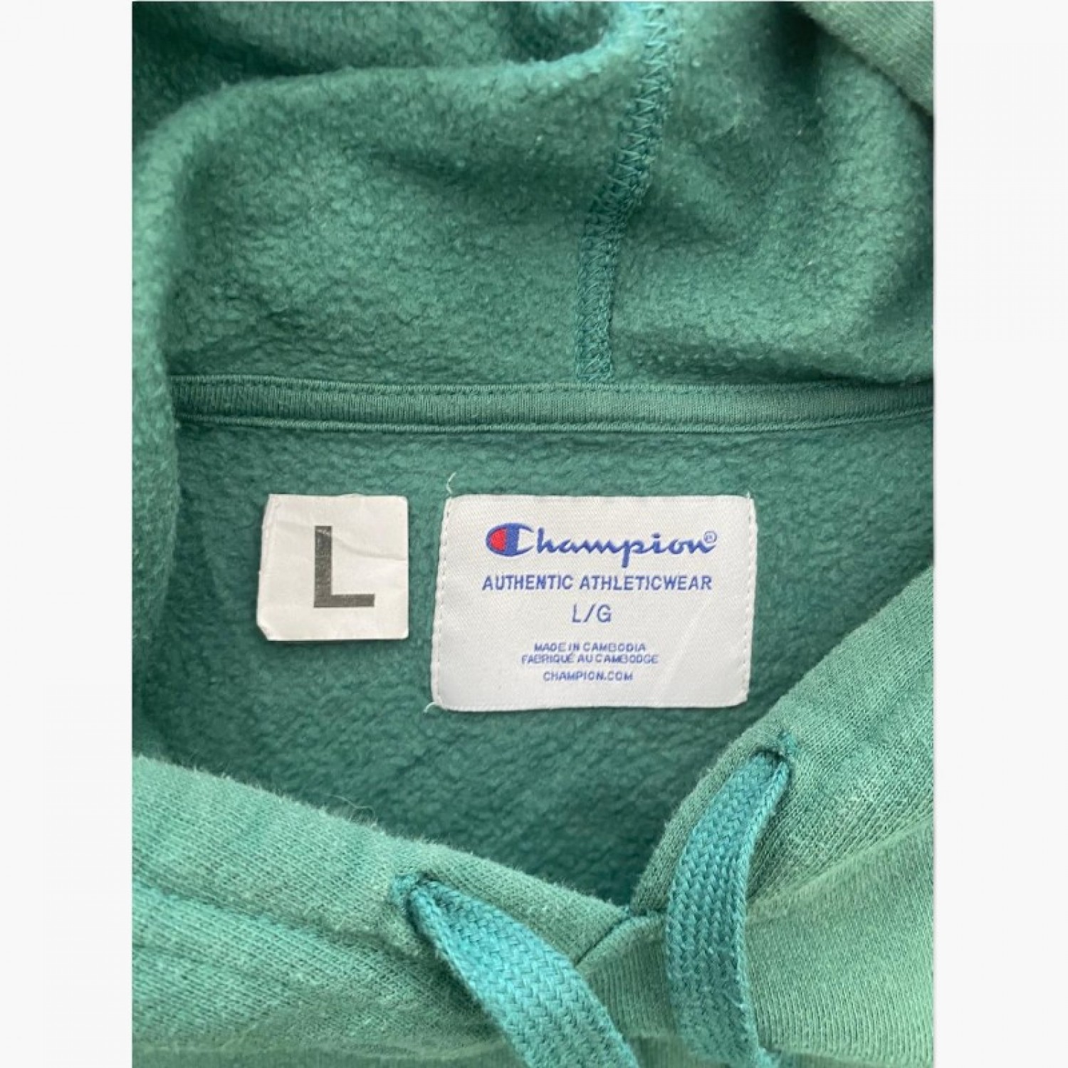 Champion Green Logo Pullover Hoodie — Size L / Pre-Owned