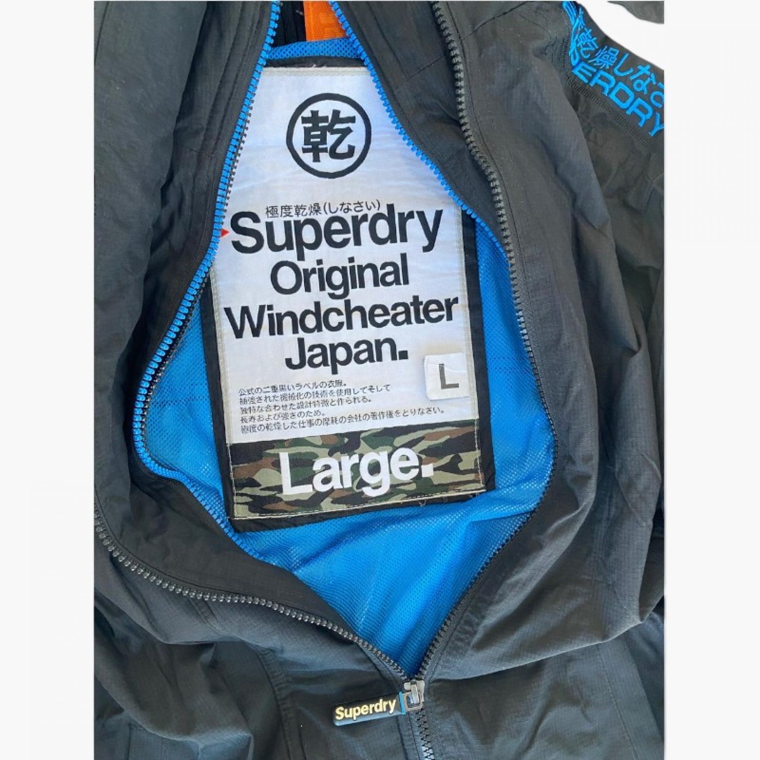 Superdry Original Windcheater Ανθρακί Jacket με Κουκούλα – Μέγεθος L / Pre-Owned