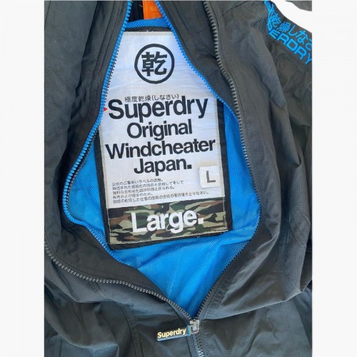 Superdry Original Windcheater Ανθρακί Jacket με Κουκούλα – Μέγεθος L / Pre-Owned