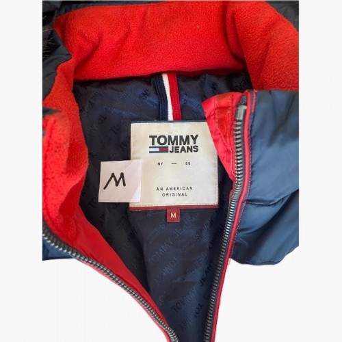 Tommy Jeans Κόκκινο Colorblock Puffer Jacket με Γούνα – Μέγεθος M / Pre-Owned