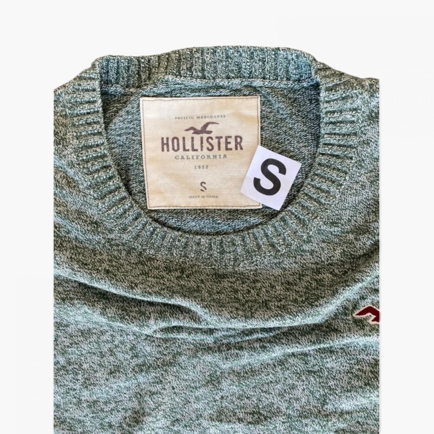 Hollister Γκρι-Πράσινο Πουλόβερ με Ανάγλυφα Πάνελ – Μέγεθος S / Pre-Owned