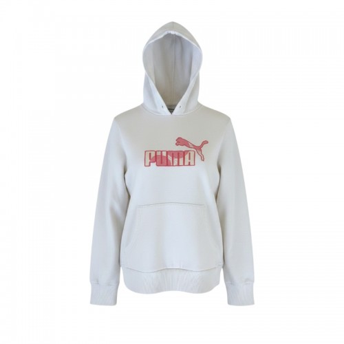 Puma Εκρού Φούτερ Hoodie με Κόκκινο Λογότυπο – Μέγεθος M / Pre-Owned