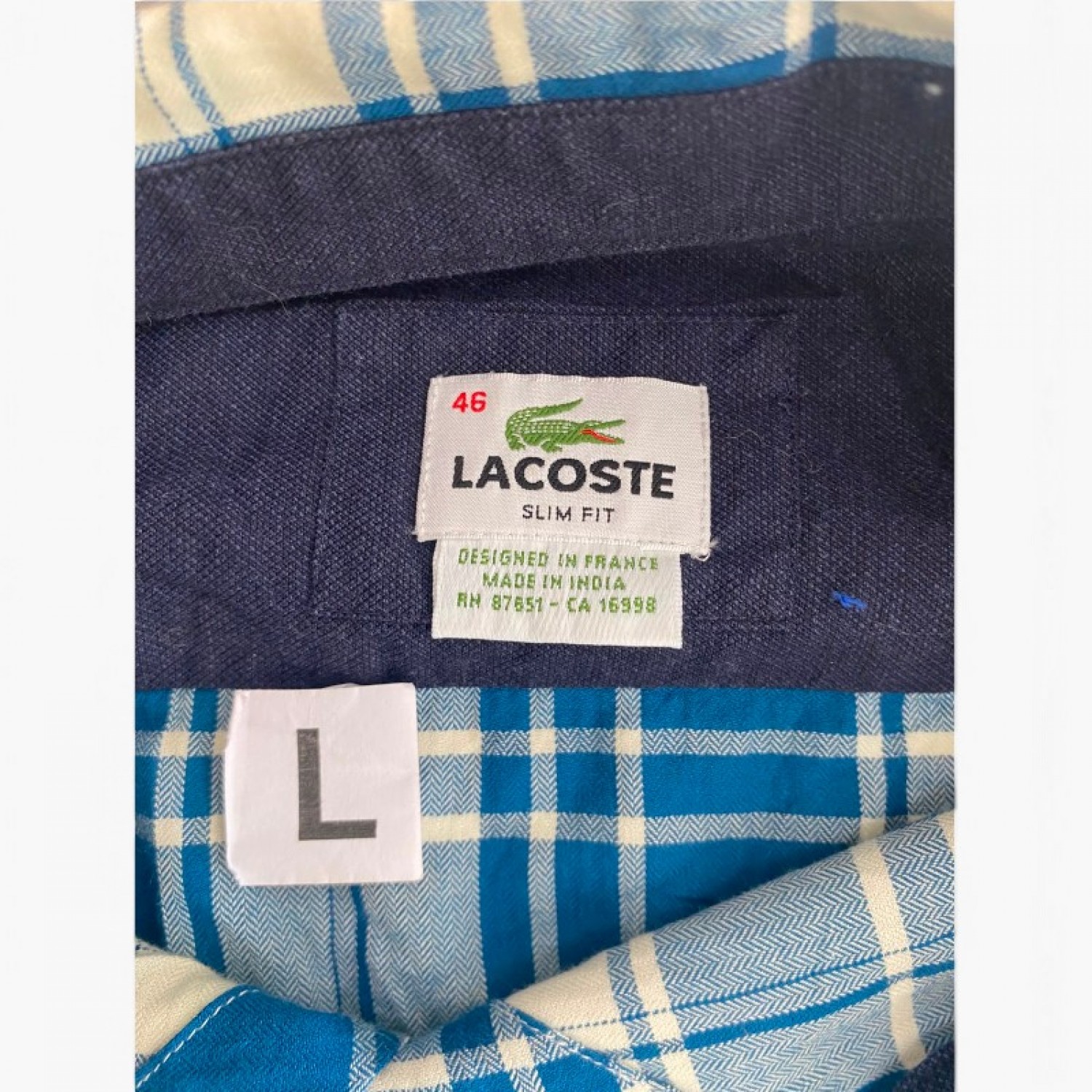 Lacoste Blue & Cream Plaid Shirt — L / 46 / Pre-Owned