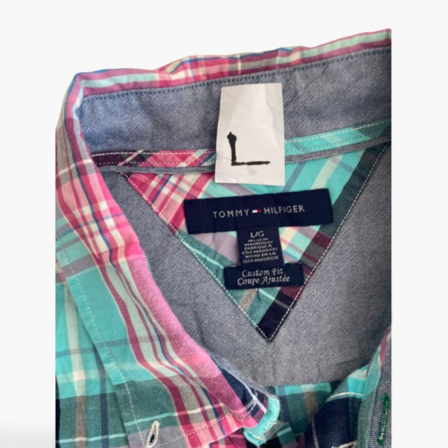 Tommy Hilfiger Turquoise Multicolor Plaid Shirt — L / Pre-Owned