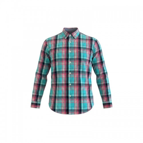 Tommy Hilfiger Turquoise Multicolor Plaid Shirt — L / Pre-Owned