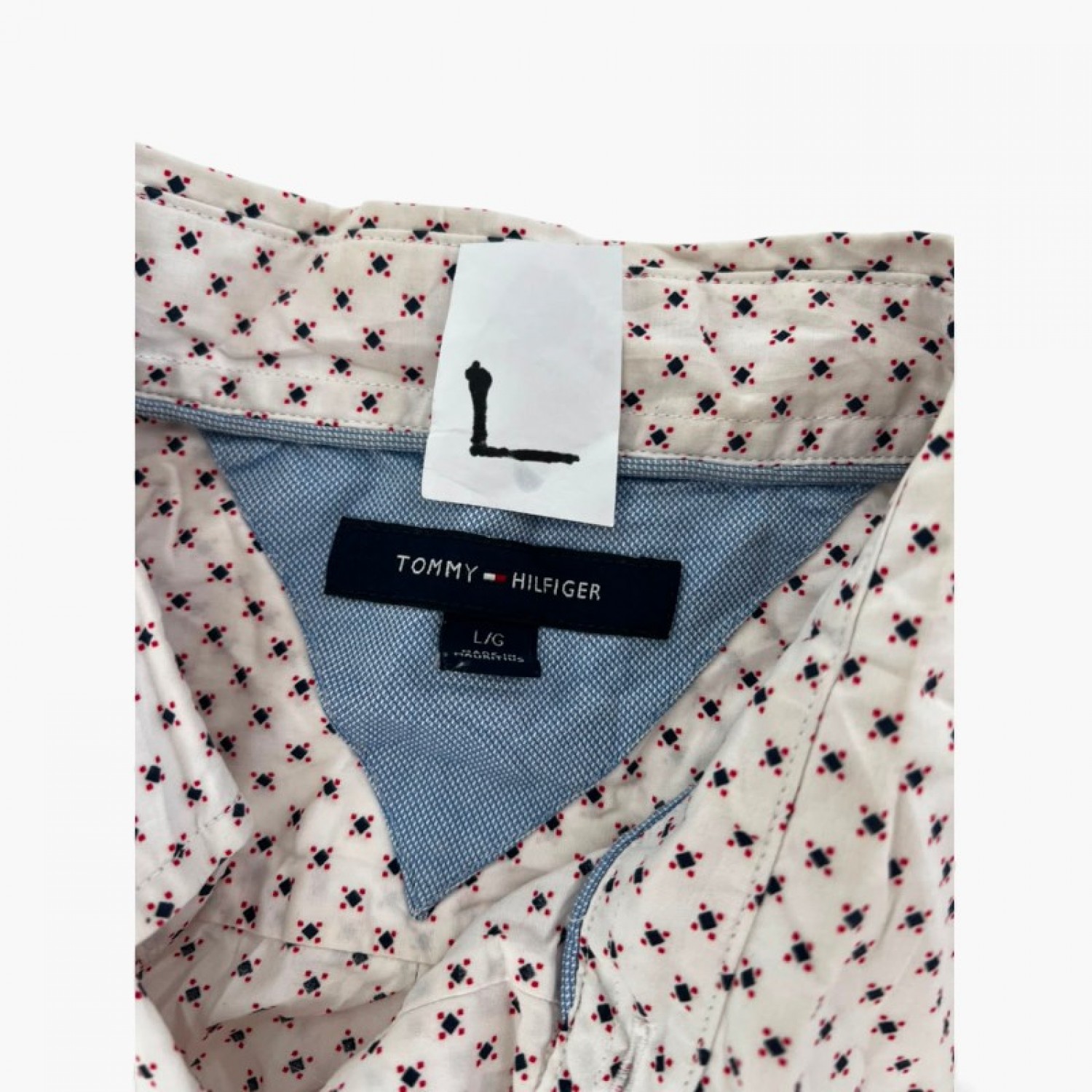 Tommy Hilfiger White Micro-Print Shirt — L / Pre-Owned