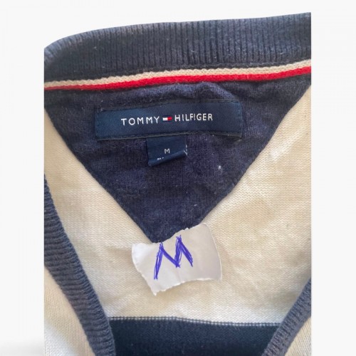 Tommy Hilfiger Navy & Cream Striped Sweater — Size M / Pre-Owned