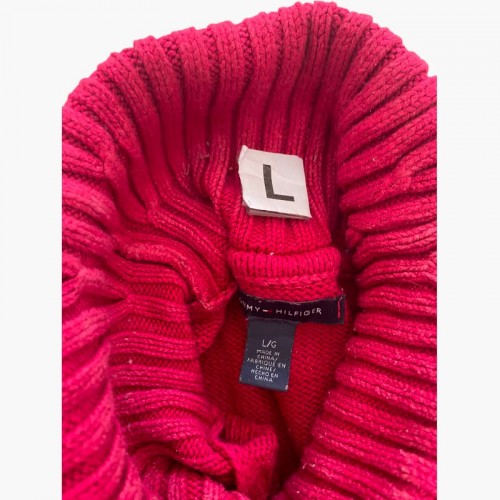 Tommy Hilfiger Red Cable-Knit Turtleneck Sweater — Size L / Pre-Owned