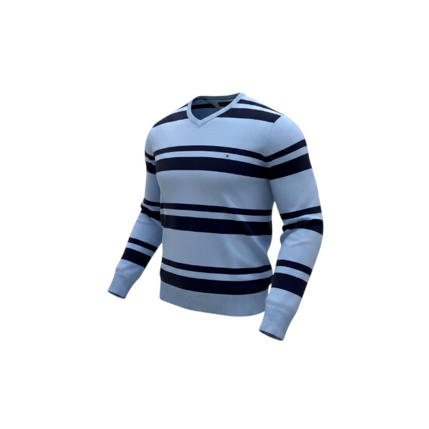 Tommy Hilfiger Light Blue & Navy Striped V-Neck Sweater / Pre-Owned