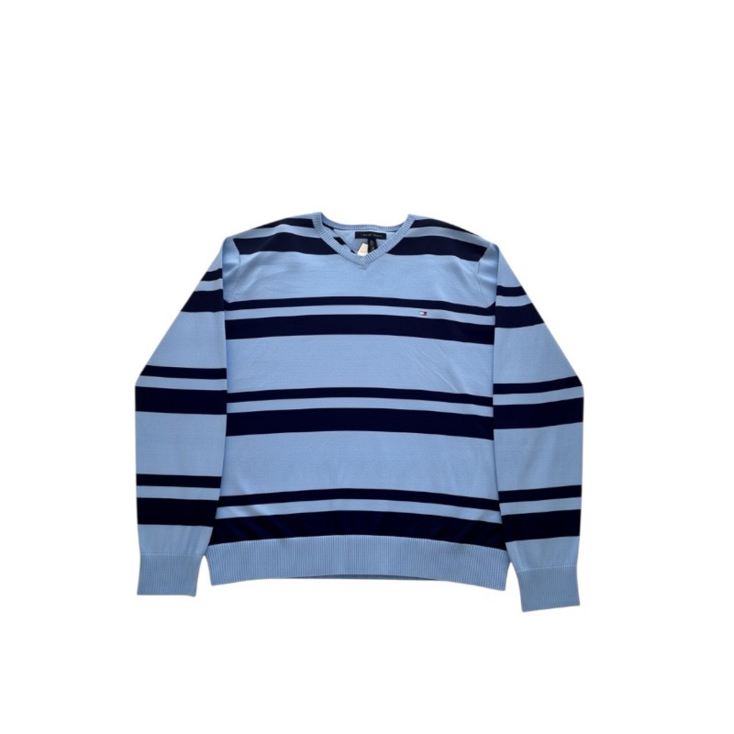 Tommy Hilfiger Light Blue & Navy Striped V-Neck Sweater / Pre-Owned