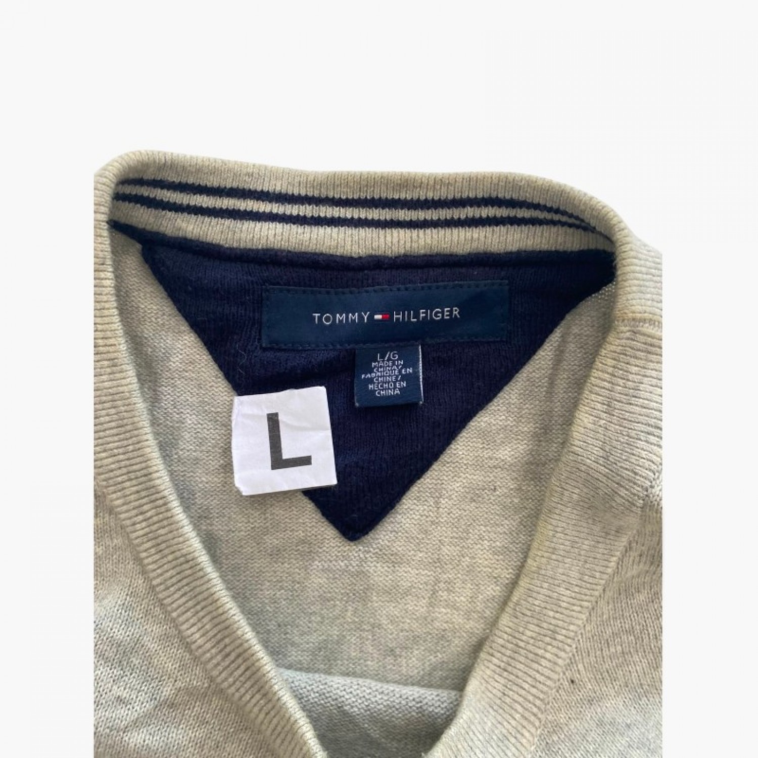 Tommy Hilfiger Beige V-Neck Sweater — Size L / Pre-Owned