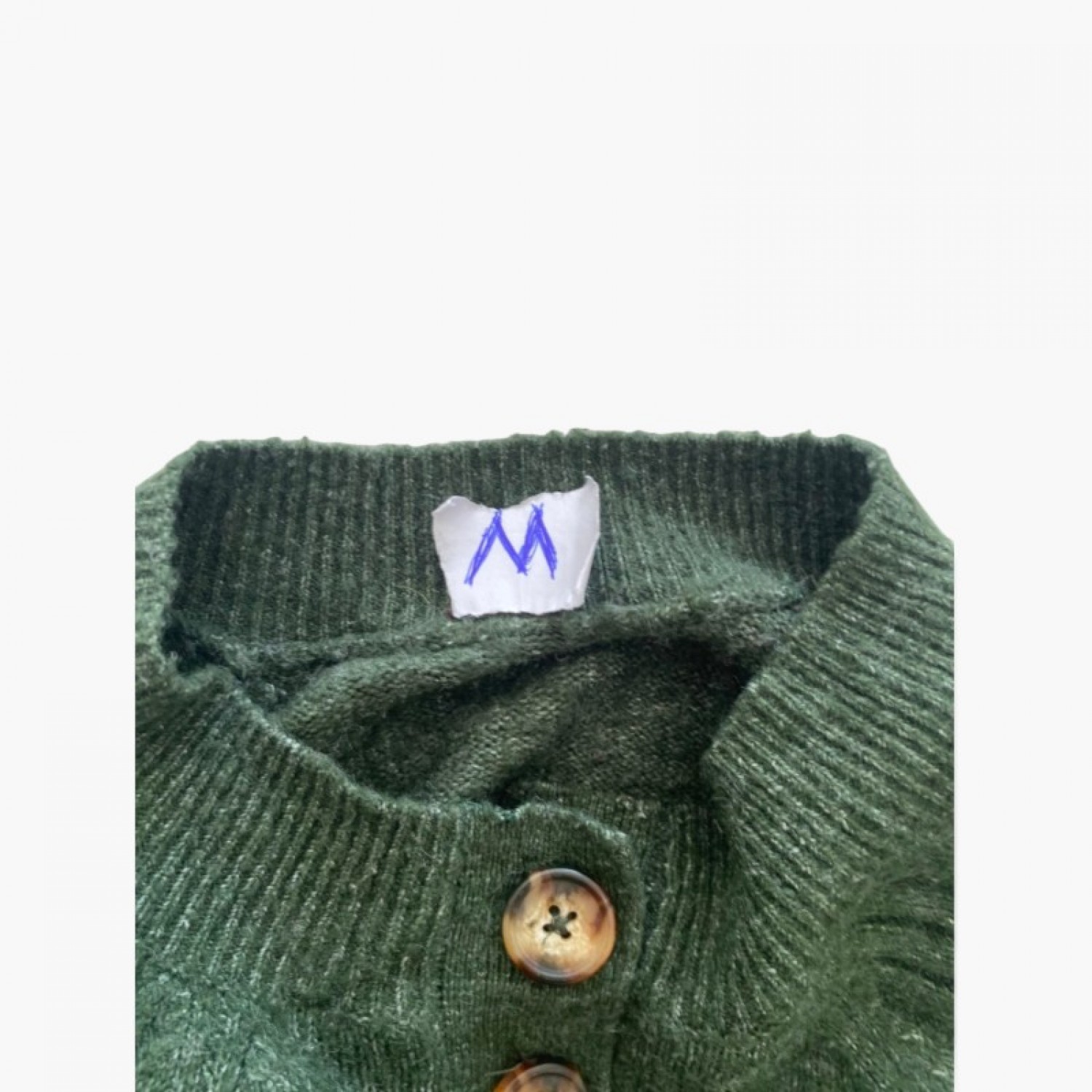 Green Button-Neck Knit Sweater — Size M / Pre-Owned