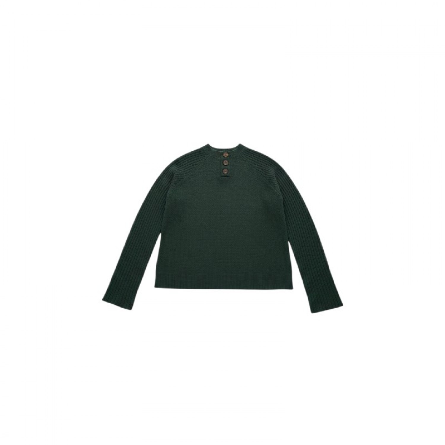 Green Button-Neck Knit Sweater — Size M / Pre-Owned