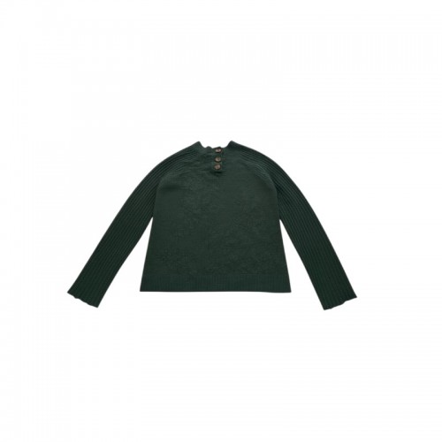 Green Button-Neck Knit Sweater — Size M / Pre-Owned