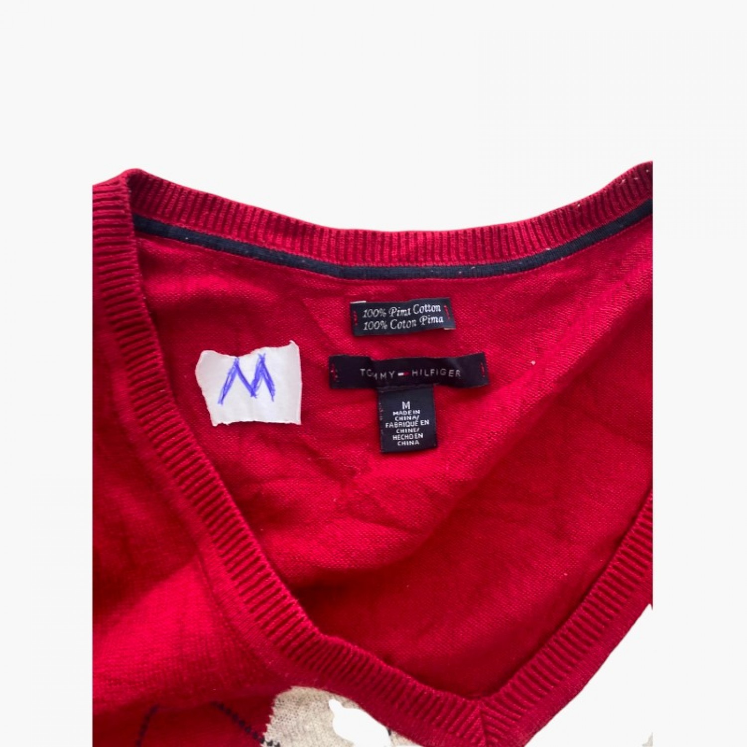 Tommy Hilfiger Red Argyle V-Neck Sweater — Size M / Pre-Owned