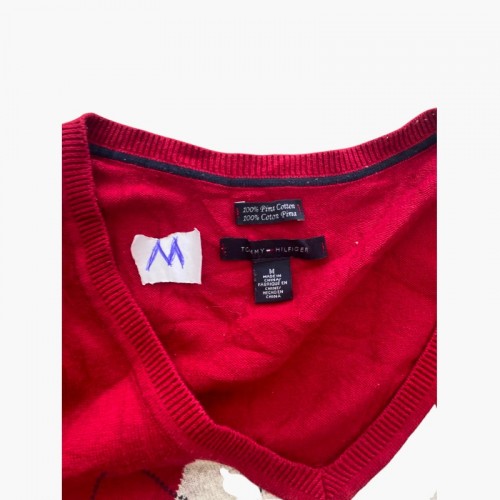 Tommy Hilfiger Red Argyle V-Neck Sweater — Size M / Pre-Owned