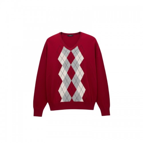 Tommy Hilfiger Red Argyle V-Neck Sweater — Size M / Pre-Owned