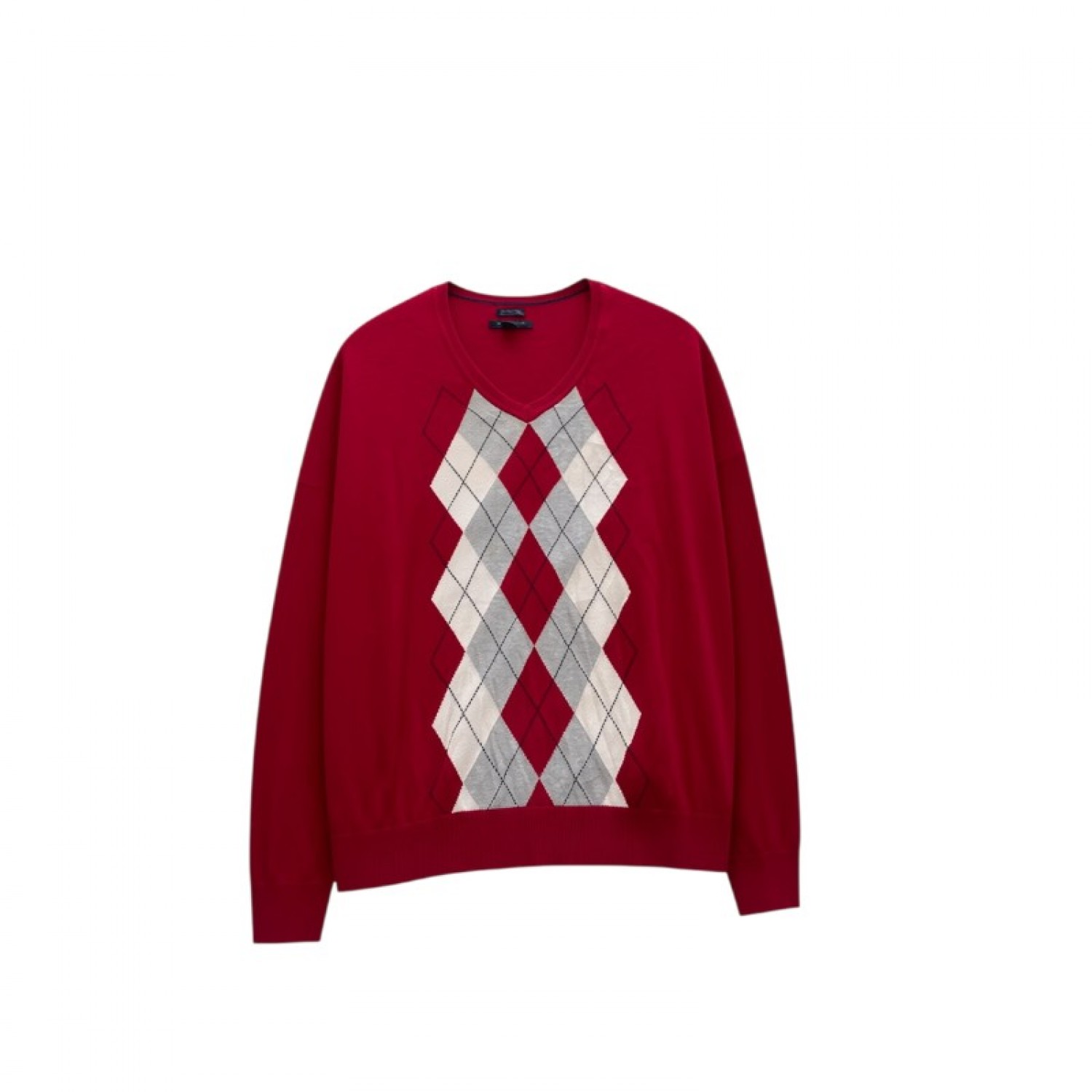 Tommy Hilfiger Red Argyle V-Neck Sweater — Size M / Pre-Owned